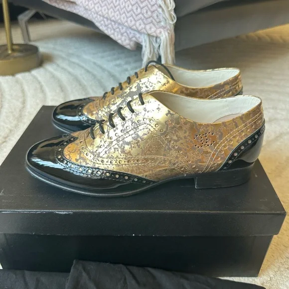 CHANEL Women’s Gold and Black Oxford Shoes - Picture 5 of 14